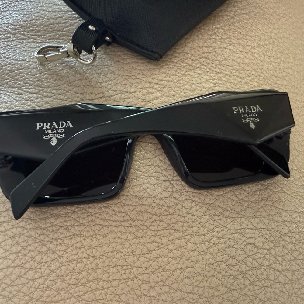 Prada Black Women's Cat-Eye Sunglasses with Silver Logo Accent - Picture 5 of 9